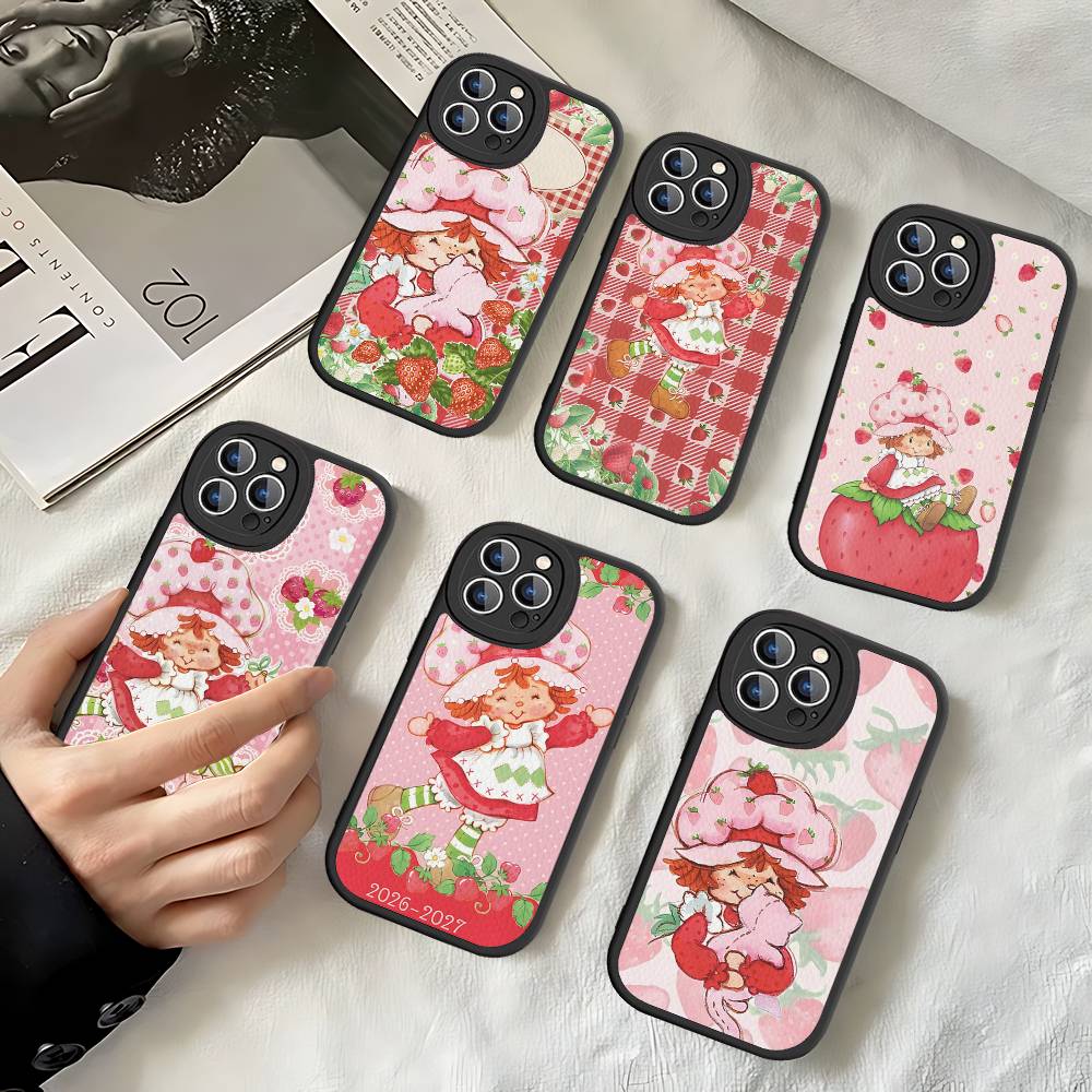 Мультяшная Девочка S-Клубника S-Клубничный Торт Для IPhone 16 15 14 13 12 11 Pro Max Plus Ударопрочный Кожаный Мягкий Чехол для Телефона