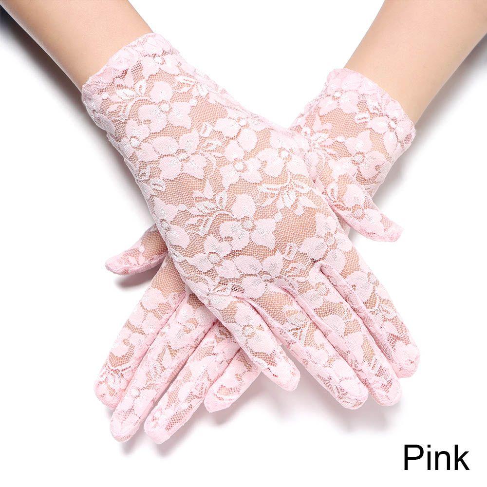 Women Short Goth Party UV Protection Gloves Sunscreen Gloves Bride Lace Gloves Hollow-Out Mittens