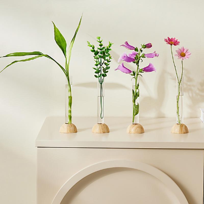 Креативный скандинавский стиль круглая стеклянная круглая ваза в деревянном искусстве гидропонные зеленые лотосные украшения стеклянные вазы настольный декор
