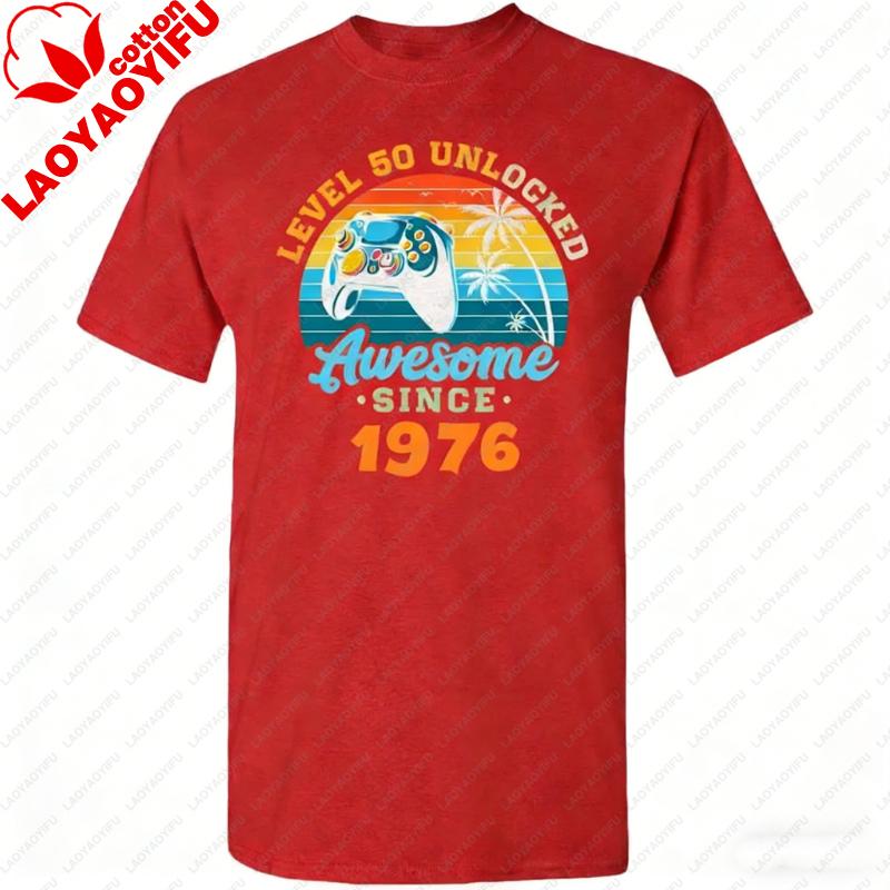 Level 50 Unlocked Awesome Since 1976 or Any Custom Year Fifty Years Old 50th Birthday Gamer Funny Tee Unisex Adult TShirts