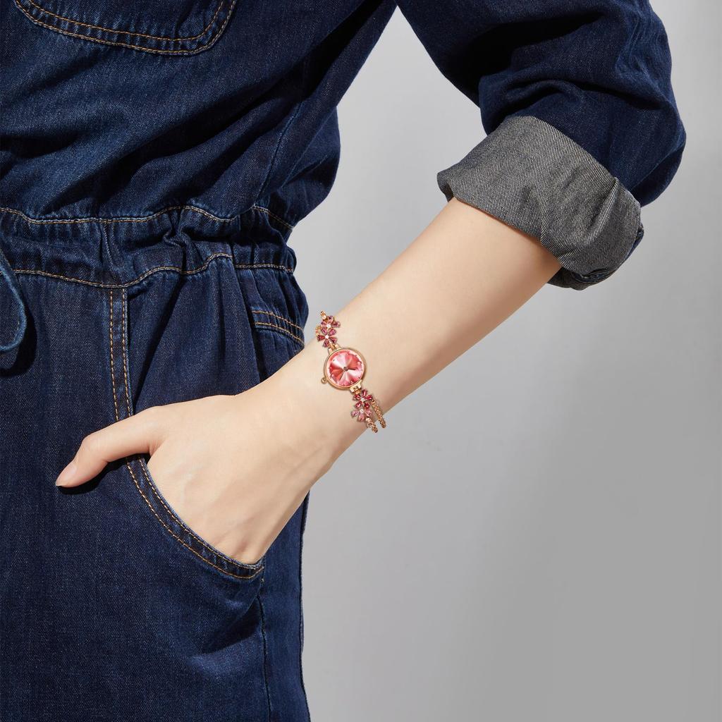 Часы Time100 Summer, японский кварцевый браслет, многогранный стеклянный ремешок с кристаллами, водонепроницаемые часы с подарочной коробкой для женщин и женщин (Розовый цвет)