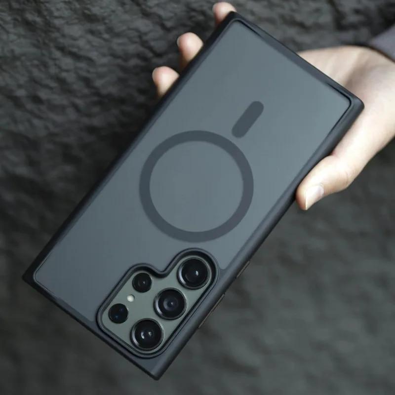Magnetic Luxury Matte Phone Case for Samsung Galaxy S24 Ultra S24 S23 S22 Ultra Plus S20 S21 FE Wireless Charge Shockproof Cover