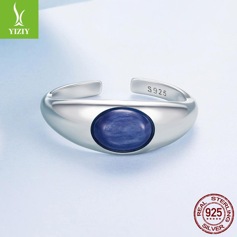 S925 Sterling Silver Kyanite Open Ring Vintage Bohemian Charm Ring