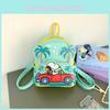 Snoopy Driving A Vehicle Cartoon Pattern Kids Pu Backpack With Zipper Closure For Casual Travel And School Use