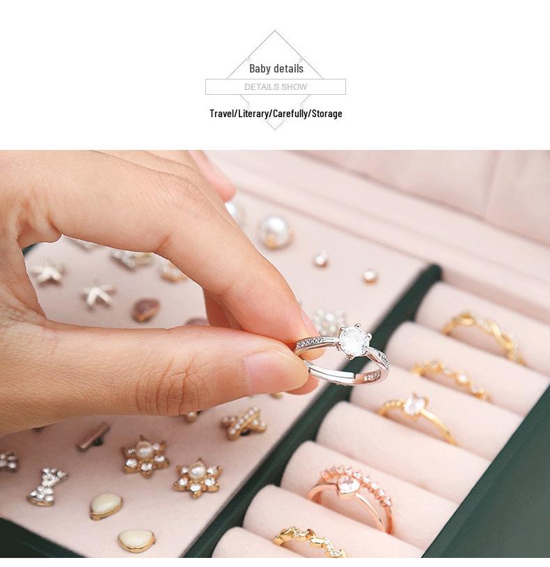 Трехслойная кожаная шкатулка для украшений с зеркалом и замком для серег