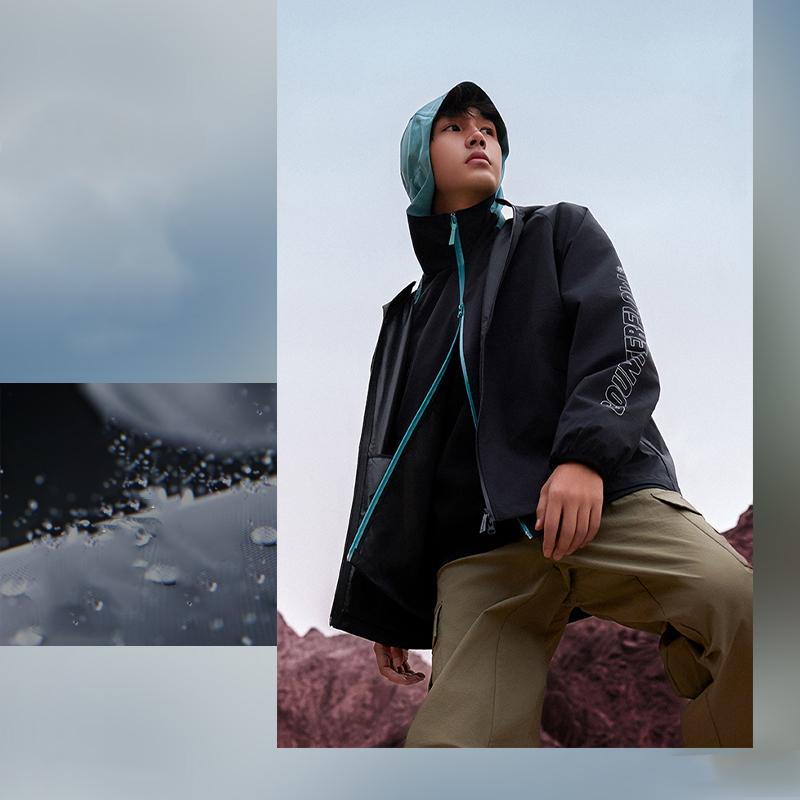 Многофункциональная защитная ветровка Li Ning CF Su Wan Long Jia Series, теплая куртка для кемпинга на открытом воздухе с цветными блоками, с капюшоном и застежкой-молнией AFDT821-2