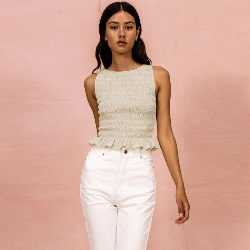 Женский весенний новый плиссированный топ с высокой эластичностью и оборкой по краю