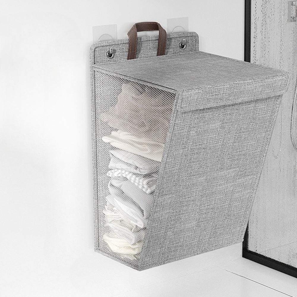 Wall-Mounted Foldable Hamper with Cover | Space-Saving Cloth Basket Suitable for Bathroom, Bedroom, Living Room