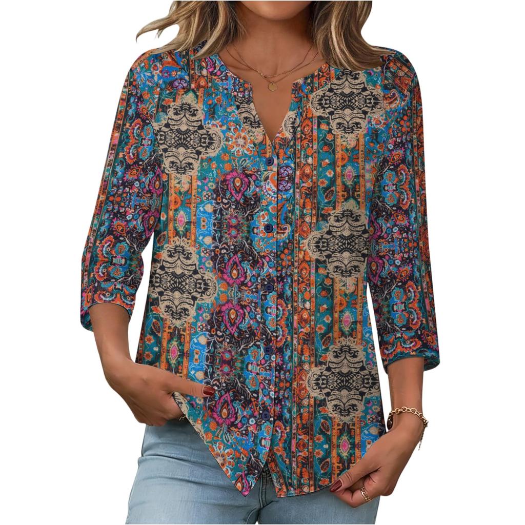 Женская модная повседневная винтажная блузка с принтом