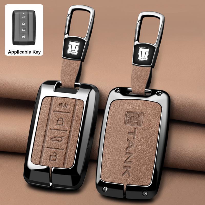 Zinc Alloy leather Car Key Case Cover Shell Fob for GWM Tank 300 500 Protective Remote Key Bag Keychain Car Interior Accessories