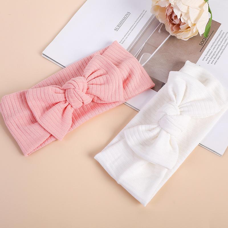 2022 Organic Cotton Baby Bow Knot Knitted Ribbed Infant Newborn Headbands for Babies 18 Colors Baby Accessories