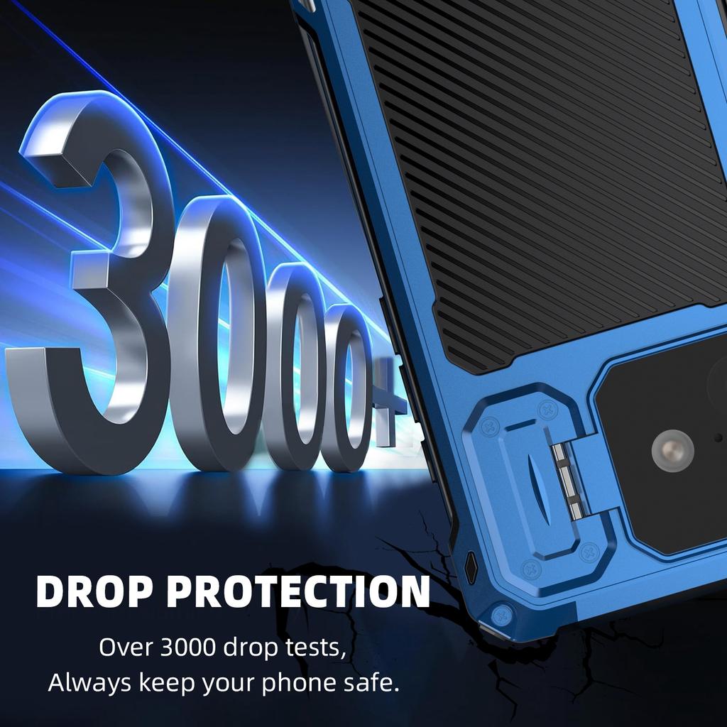 For iPhone 16 Plus Case Aluminum Alloy+Silicone Lens Kickstand Phone Cover with Tempered Glass Film