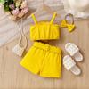 Модный комплект для девочек Летний детский многоцветный объемный цветочный топ-халтер + шорты + головной убор