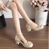 Shallow Single Shoe Style New 2025 Heightening Bow Thick Heel Satin High Heels Mary Jane Shoes Women