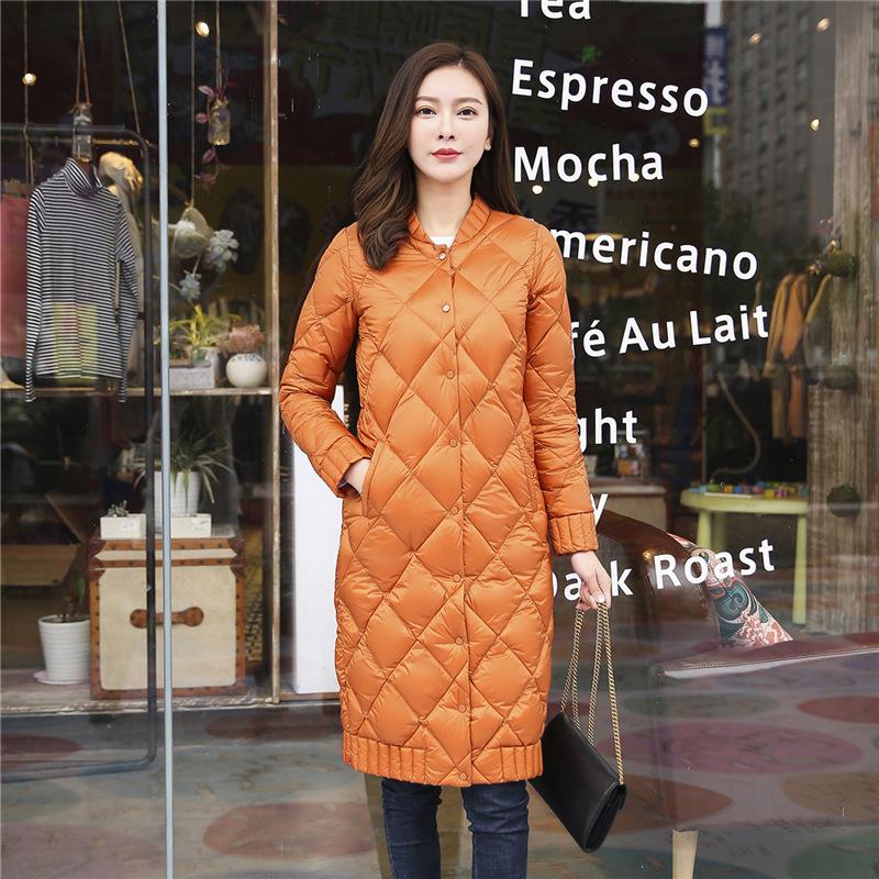 Женский пуховик легкий и тонкий пуховый с круглым вырезом ромбовидный средней длины женская одежда легкий и тонкий пуховик