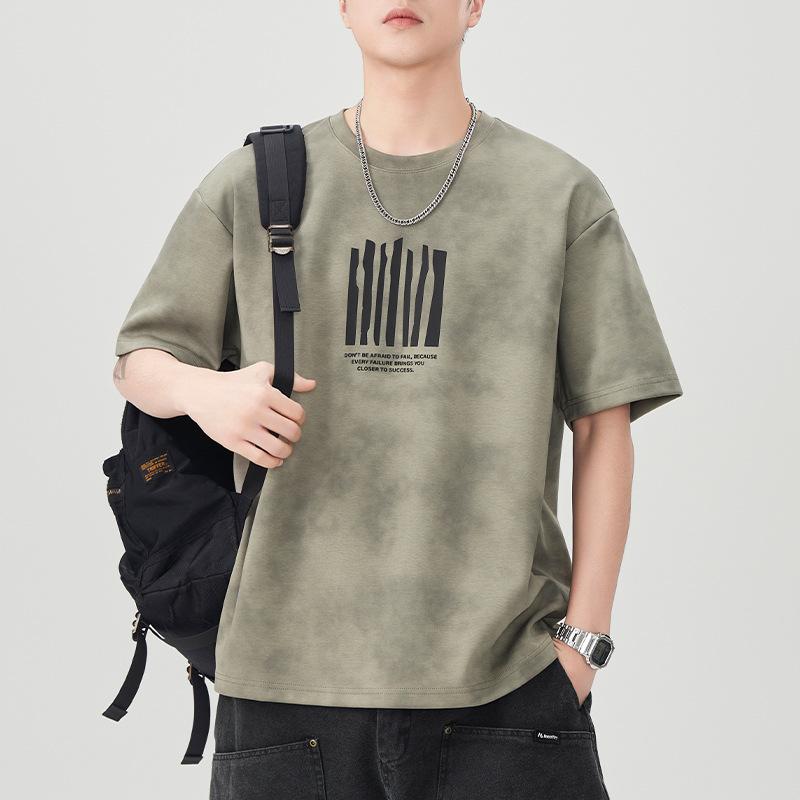 New Summer Short-sleeved T-shirt for Men's Japanese Retro Printed Round Neck Five-point Sleeve Loose T-shirt