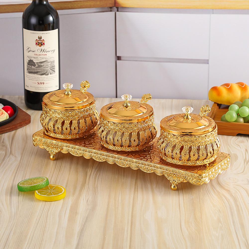 Золотая емкость для специй Металлическая полая золотая солонка Кухонный ящик для хранения Набор баночек для специй Органайзер для соли