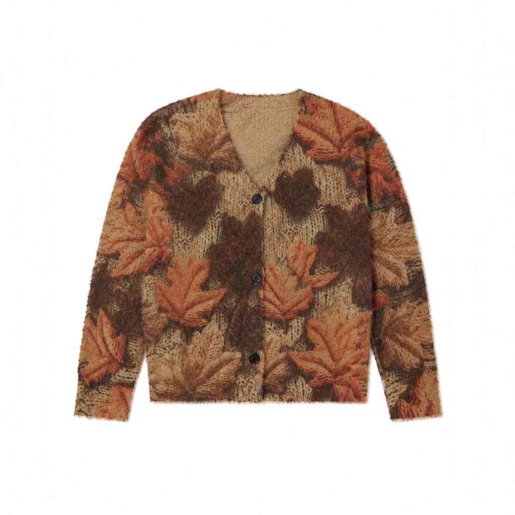 European & American Style Women's Faux Mink Velvet Maple Leaf Cardigan - Autumn Knit Top for Outings (2026)