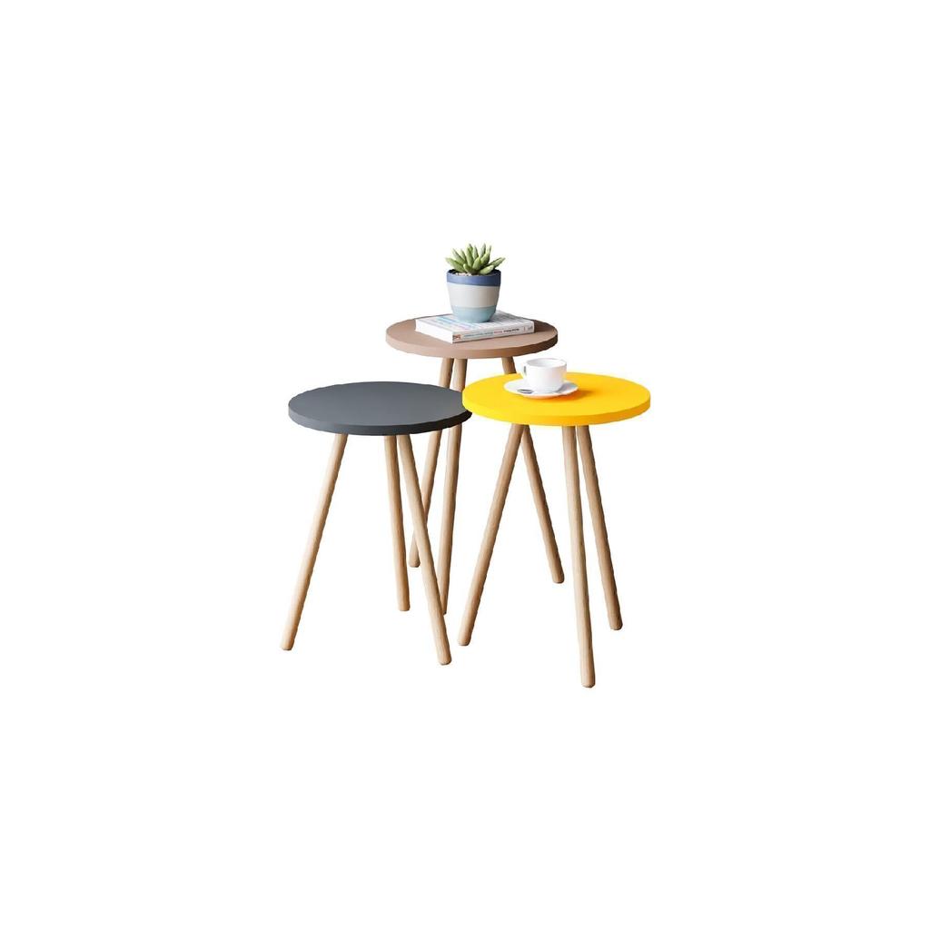 Красочный журнальный столик с тройным вложением, деревянные ножки, круглый пастельный дизайн, серый, белый, капучино