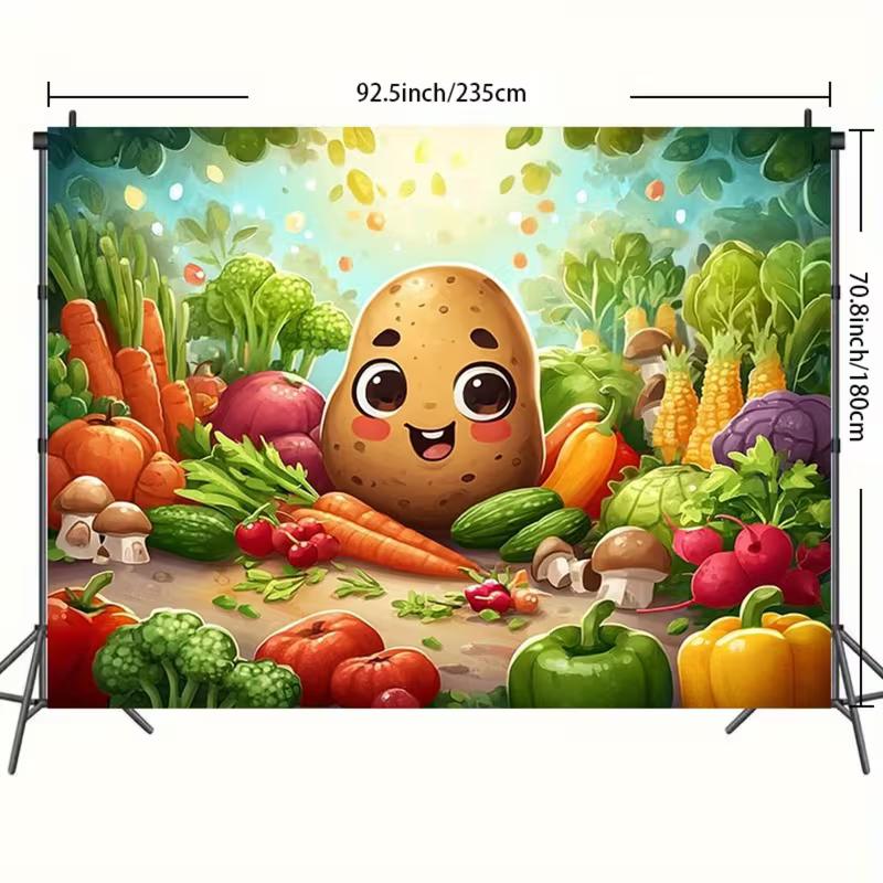 2D мультяшный фон с картошкой и разноцветными овощами для фотографии