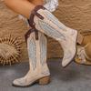 Fashion Retro 2025 Plus Size Women's New Embroidered Mid-leg Boots