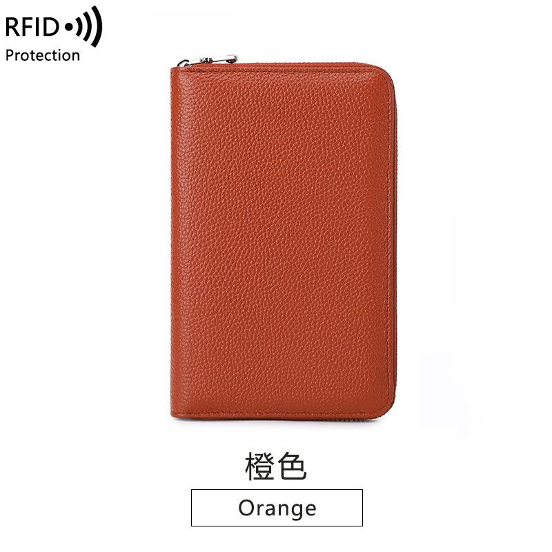 New Anti-magnetic Women's Wallet First Layer Cowhide Long Zipper Passbook Bag Large Capacity Leather Passport Wallet