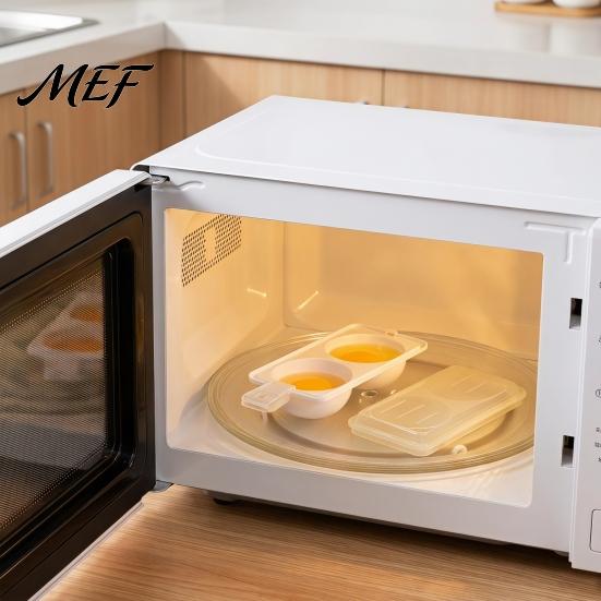 Portable Kitchen Accessories Dual-Cavity Microwave Egg Poacher, Cooker Steamer with Lid Nonstick Handle, Poaching Maker, Breakfast Gadget Heat
