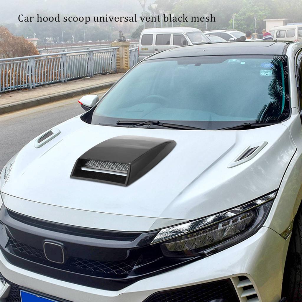 Car Hood Scoop Universal Air Flow Vent Black With Mesh