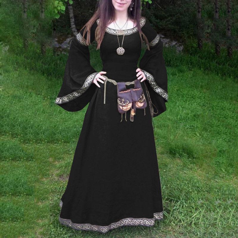 Женское средневековое длинное платье макси в стиле Ренессанс, винтажные готические вечерние платья с расклешенными рукавами