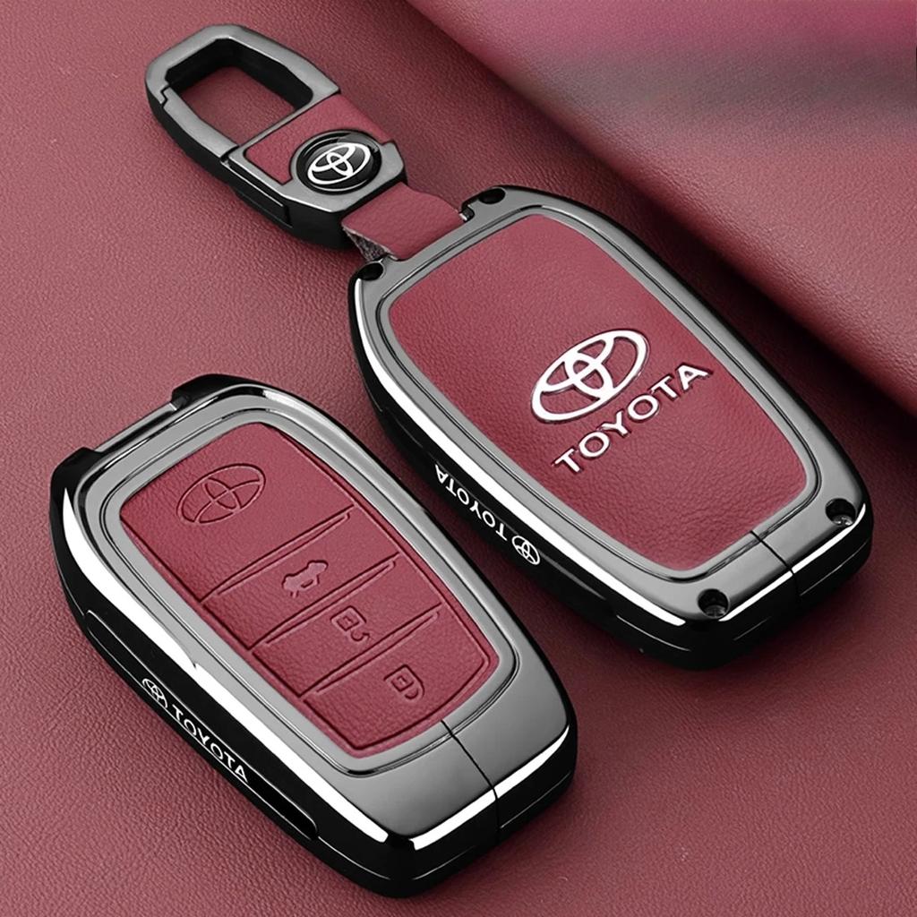 QHJS9 Leather Car Key Case Cover Shell for Toyota Alphard Crown Vellfire Previa - Anti-Scratch Key Protector with Keychain