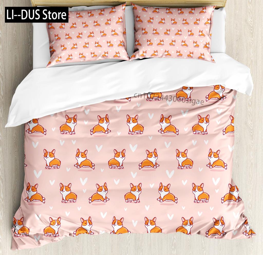 Labrador Duvet Cover Set Hand Drawn Sketch Welsh Corgi Decorative 3 Piece Bedding Set With 2 Pillow Shams Queen King Full Size