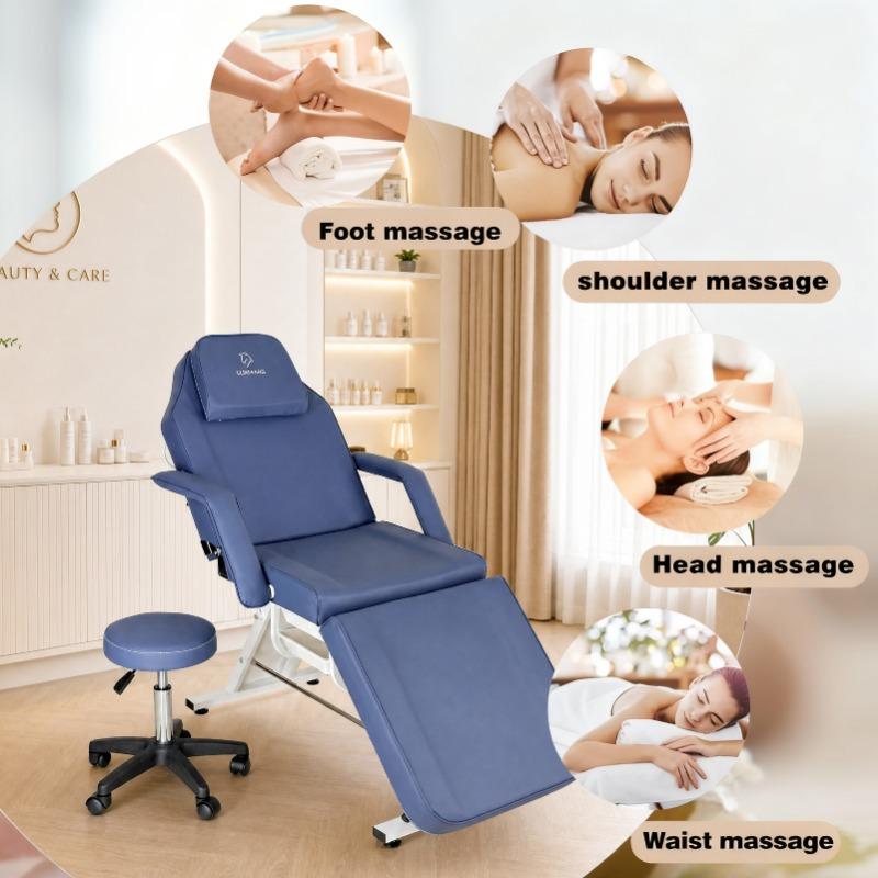 Luxmars Facial Bed Adjustable Backrest Massage Bed Esthetician Chair PU Leather Beauty Bed with Storage Shelf Salon Furniture