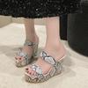 2025 Summer Foreign Trade Large Size Cool Slippers Women's European and American New Color Matching Snake Print Leopard Print Wedge Heel Thick-sol