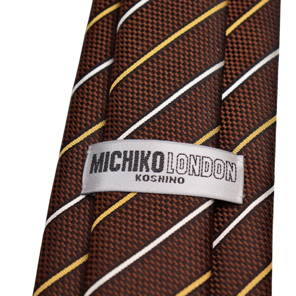 Ткань бондинг Michiko London с подкладкой для Made in KOSHINO Полосатый шелк Не мнется Объем, Япония, Галстук, 100% шелк, Унисекс, MKJ-037 (коричневый)