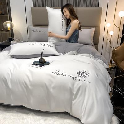 Комплект из четырех предметов из сатина из стираного хлопка, пододеяльник из ледяного шелка, простыня из шелковистой и прохладной ткани Tencel.