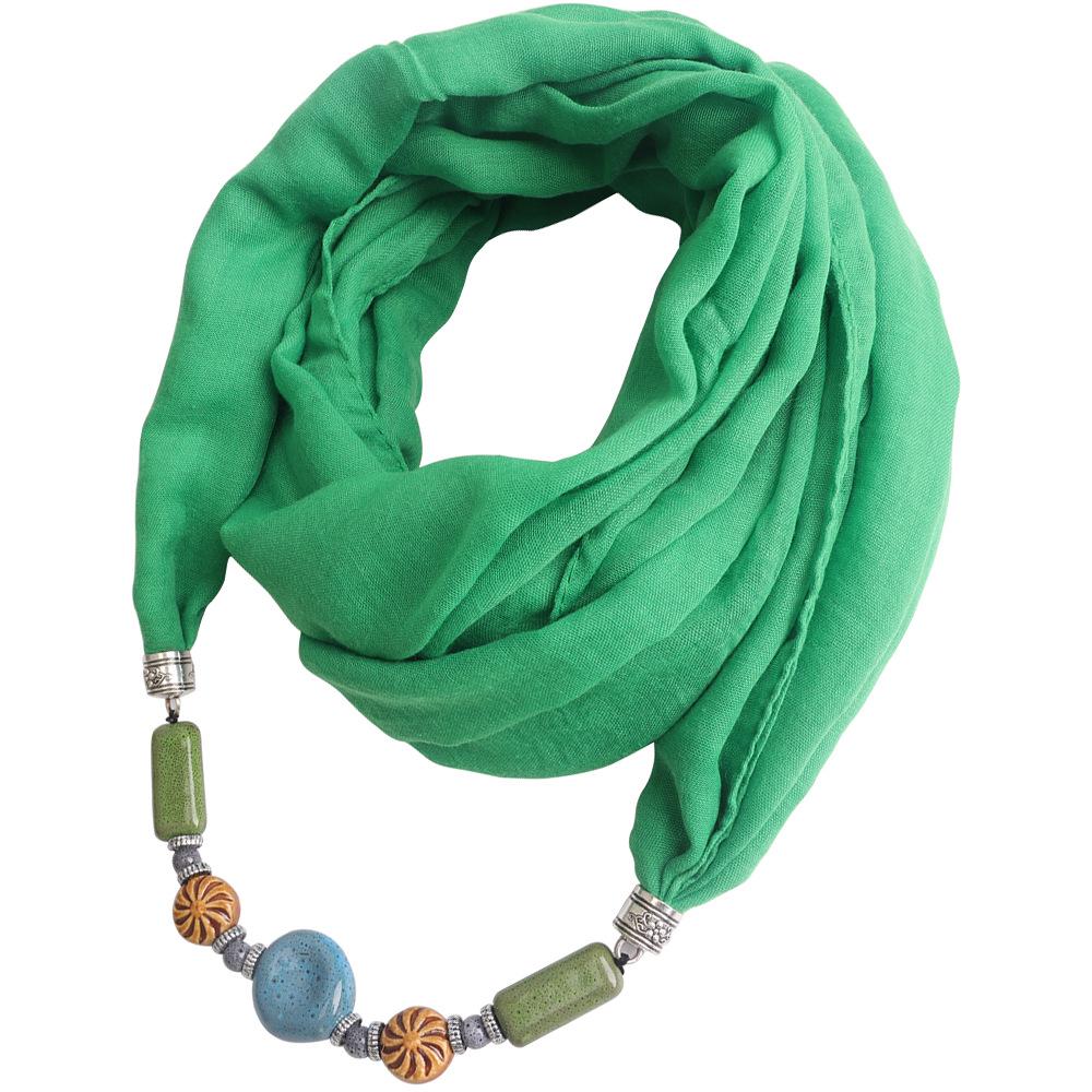 Хлопково-льняной шарф-снуд с подвеской из бусин ручной работы, женский аксессуар 2-в-1 в стиле бохо