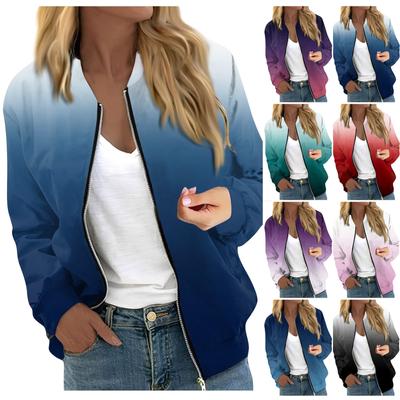 Куртки для женщин, легкие укороченные стеганые куртки с длинными рукавами на молнии, верхняя одежда с градиентным принтом, повседневные стеганые куртки с карманами