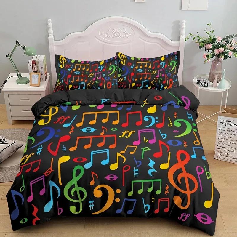 Music Notes Duvet Cover for Boys,Girls Room Decor Rock Music Themed Comforter Cover Musical Pattern Bedding Set Full Queen Size