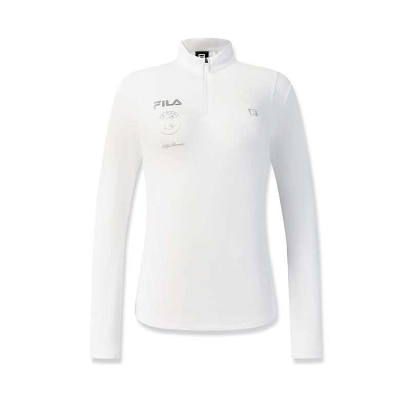 Fila Ski Series Fleece Warm Fashion Slim Simple Casual Sports Long Sleeve T-Shirt Women Tops Jade-White A11W546204FWT