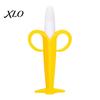 Anti Choke Teething Design Banana Silicone Teether, Baby Toothbrush Chew Toy with Raised Particles, Food-Grade Safe Chewing Toys for Infants BPA-Free