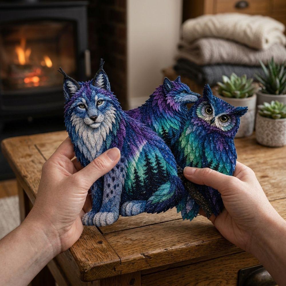 Northern Lights Aurora Animal Quilt Kit Handmade Forest Animal Applique Kit for Beginners