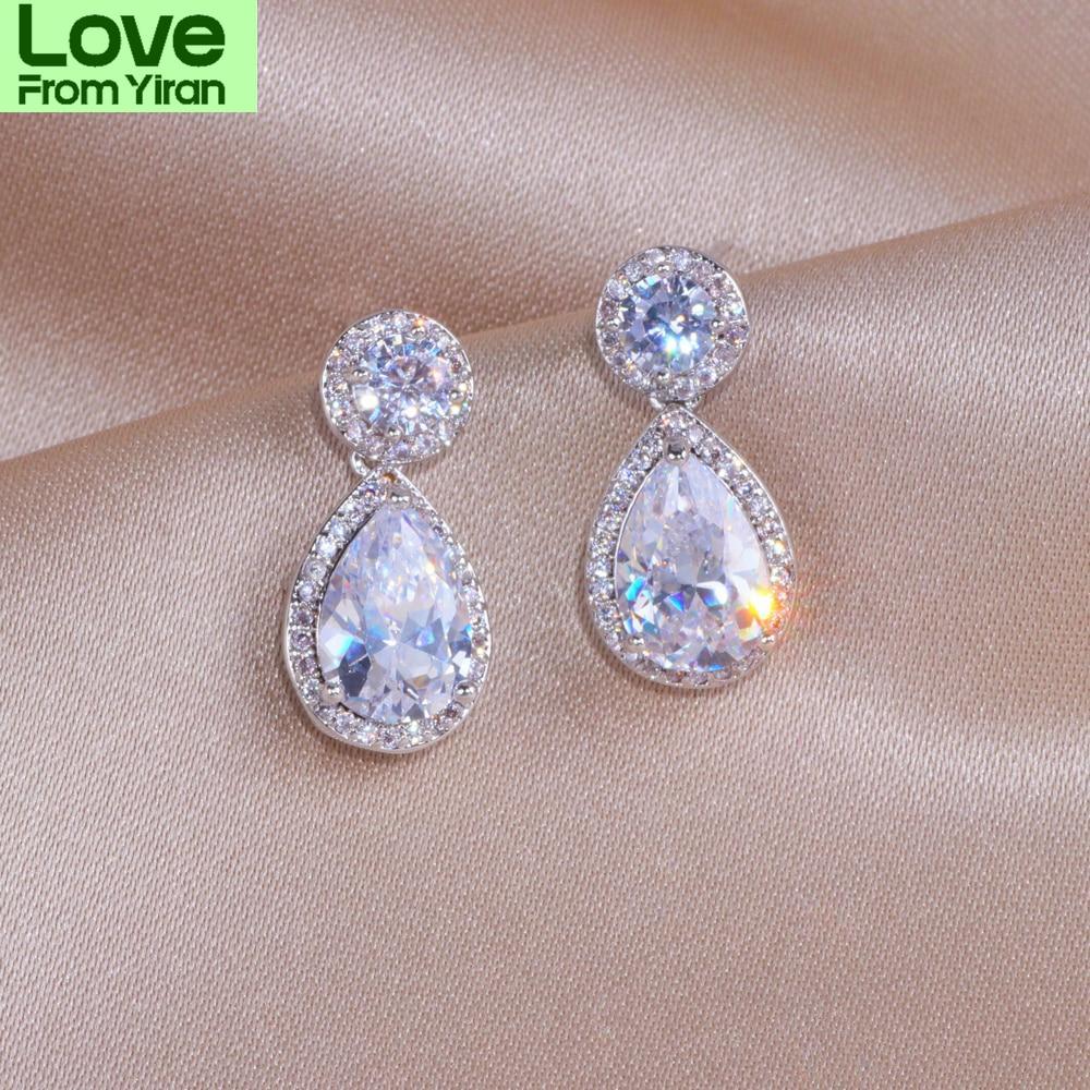 Classic Sliver Color Water Drop Shaped Cubic Zirconia Crystal Earrings For Women Romantic Wedding Jewelry For Brides Bridesmaid