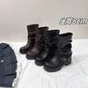 Height Increase 8CM Belt Buckle Pleated Martin Boots Women's 2025 Early Autumn New Retro Style Maillard Platform Pile Boots
