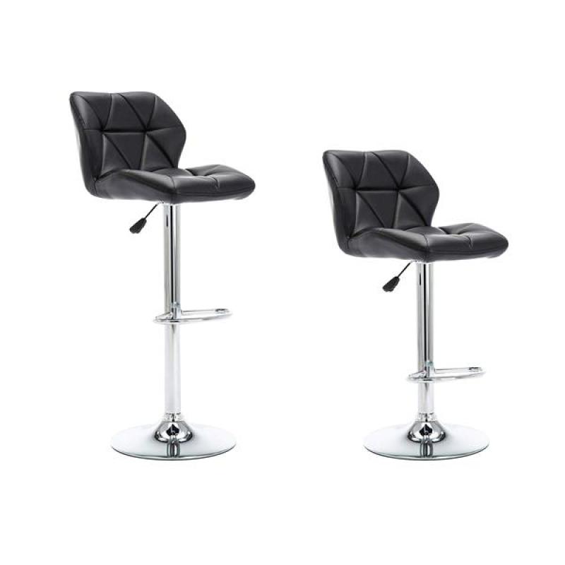 Sponge PU Leather Steel Barstool Black 02-WY Bar Chair Adjustable Height Barstool