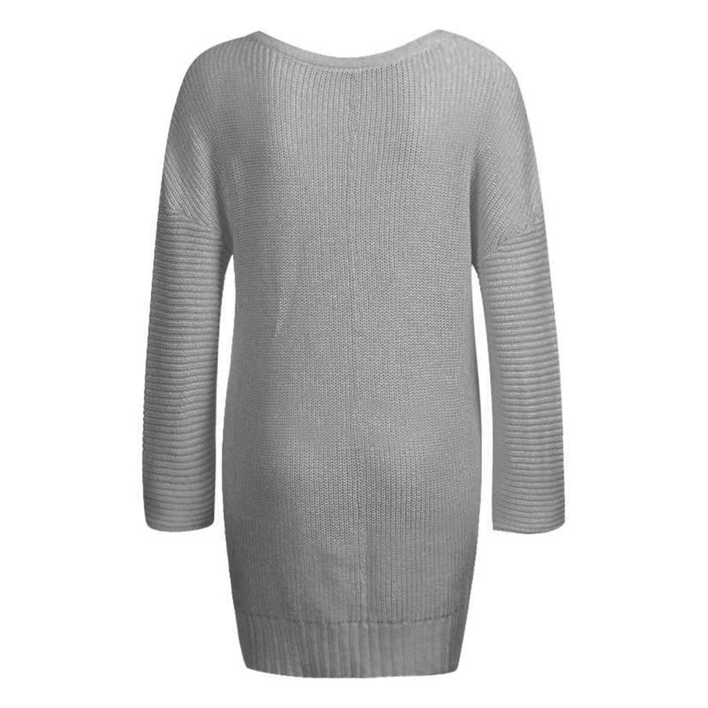 Fashion Women Casual Solid Long Sleeve Jumper V-Neck Lazy Loose Sweater Blouse