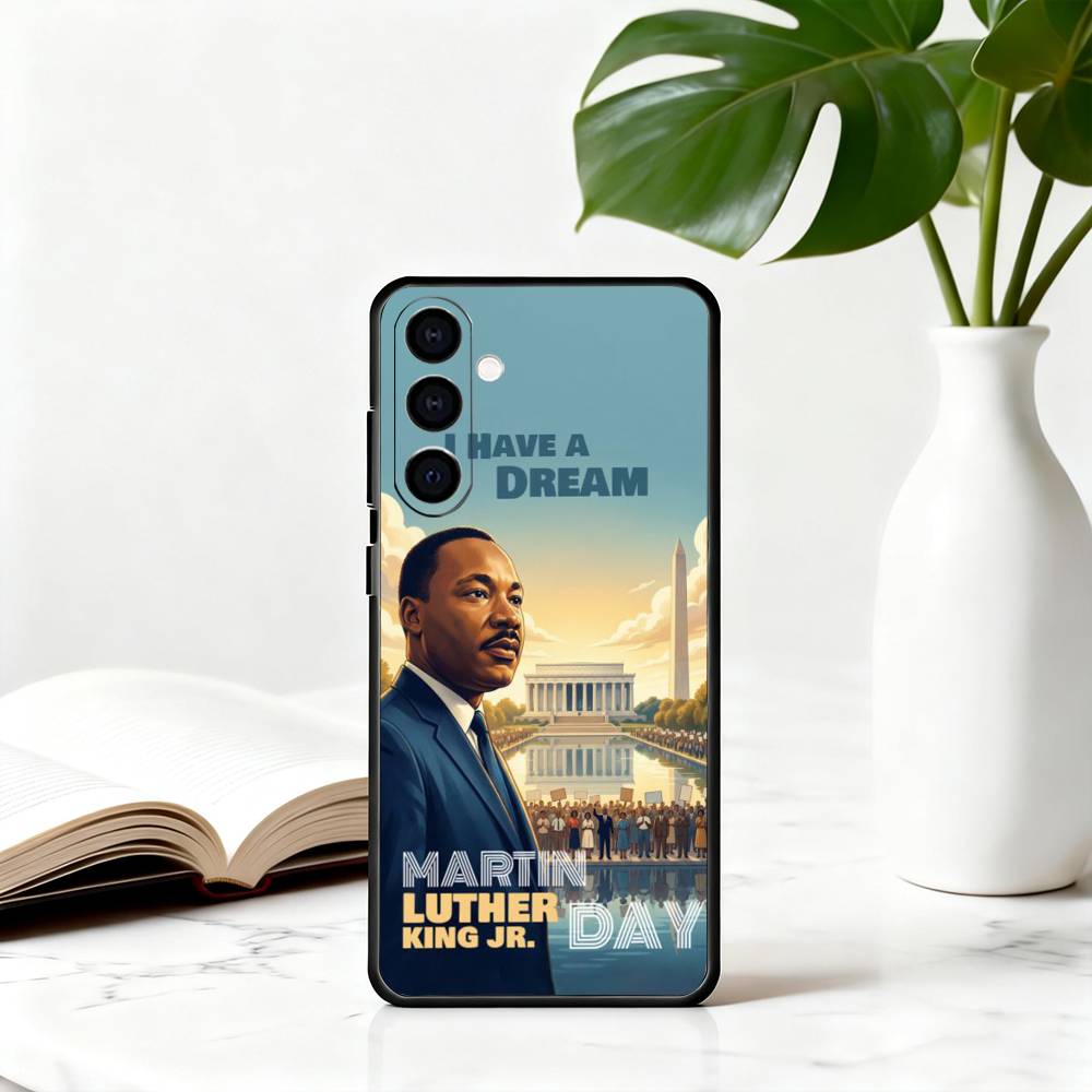 Great M-Martin Luther King Jr Phone Case Black Silicone Soft For Samsung Galaxy A73,A72,A71,A70,A53,A52,A51