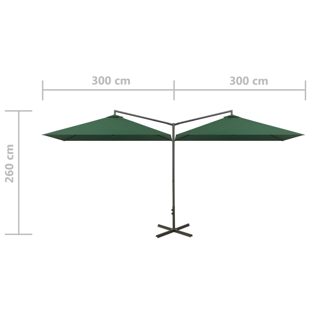 Double Cantilever Sun Umbrella with Steel Pole 600 x 300 cm Green