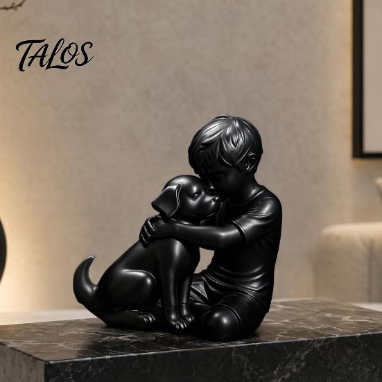 Talos 3D-печатная статуэтка щенка и мальчика, Скульптура собаки и хозяина, Обнимающая фигурка-декор, Украшение для дома, Исцеляющий орнамент, Подарок