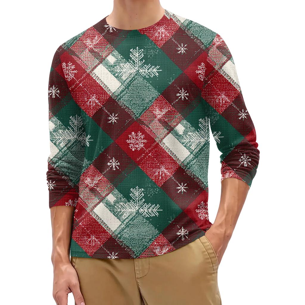 Men's Fashion Printed Round Neck Long Sleeve Bottoming Shirt Top