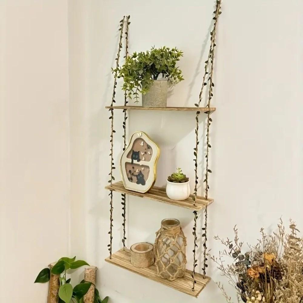 2/3 Layers Hanging Shelves Woven Hanger Wall Rack New Wall Shelves  Bedroom Decor